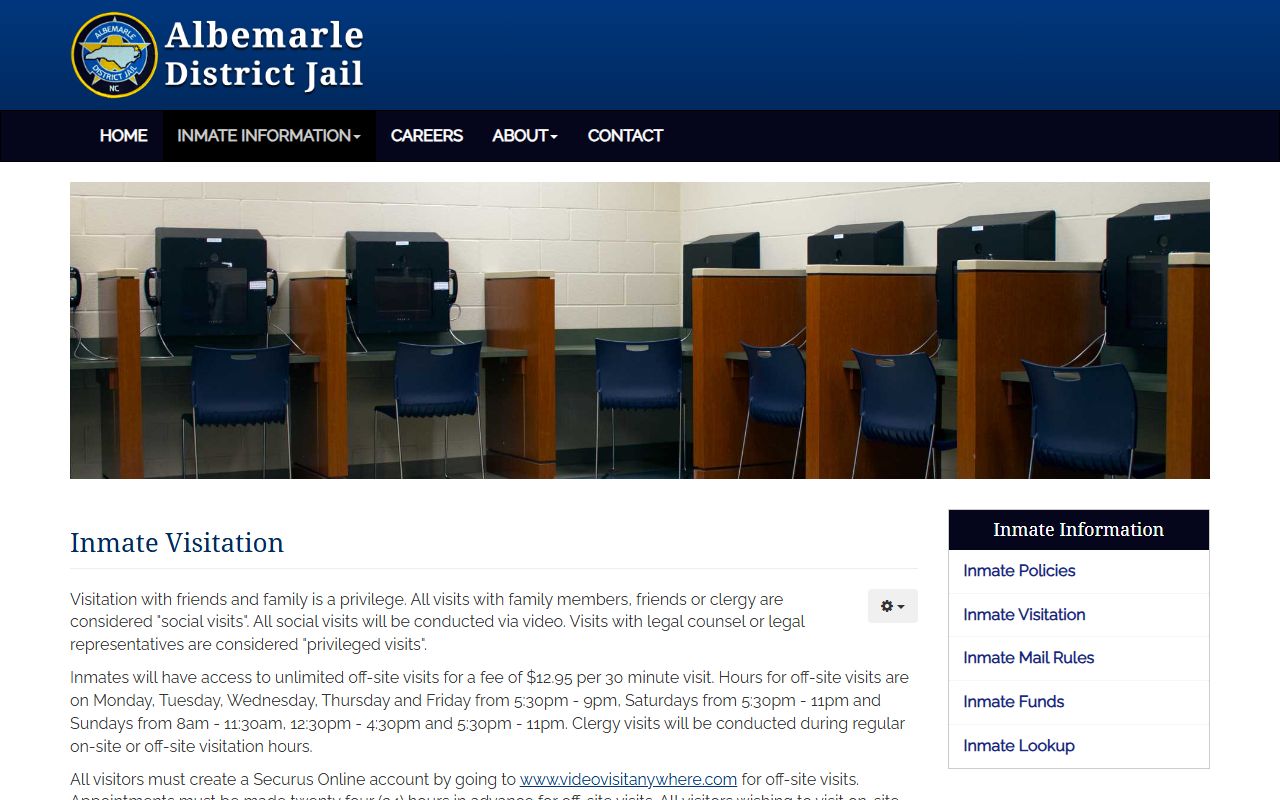 Albemarle District Jail video visitation rules for Pasquotank County inmates